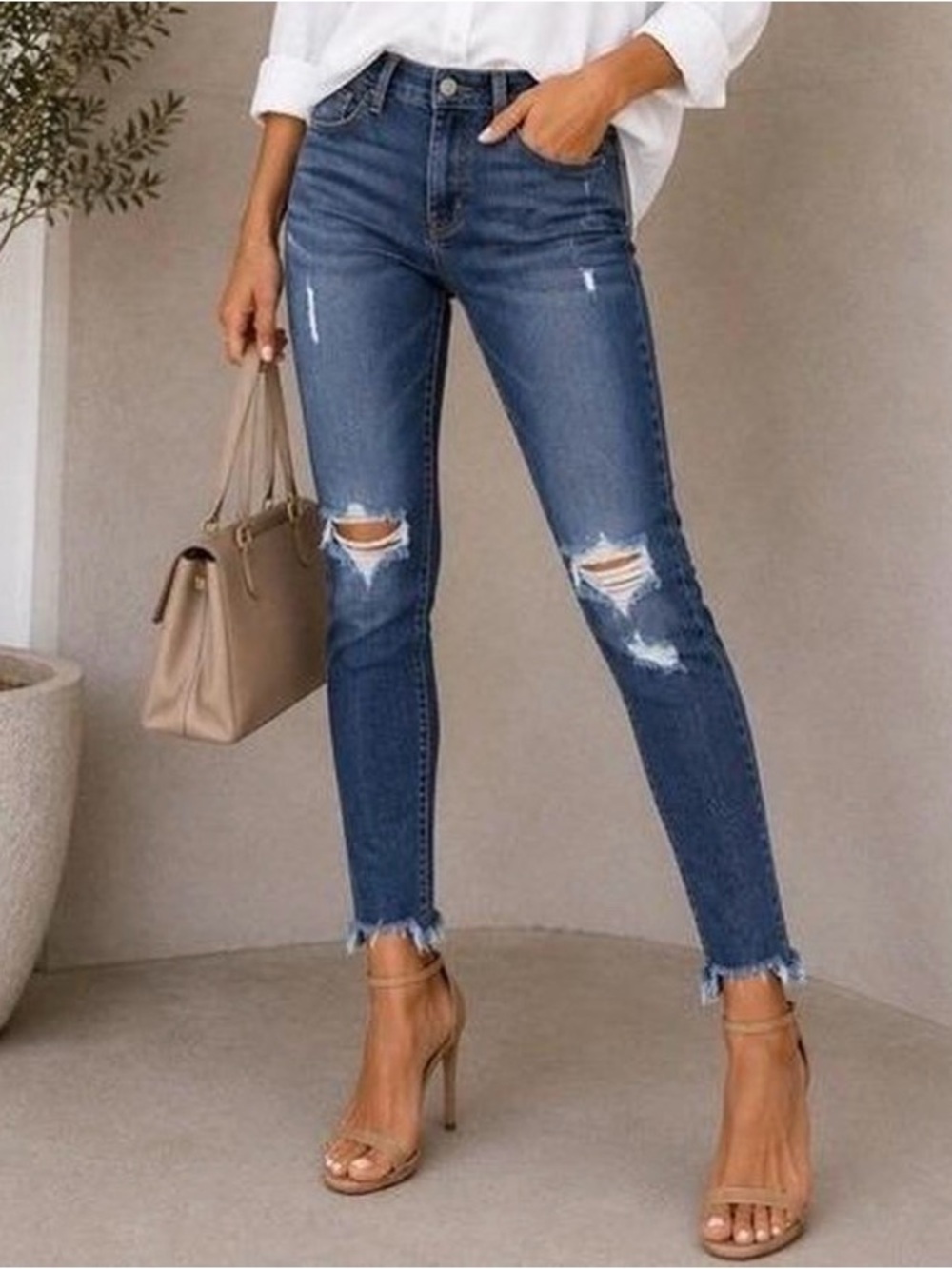 Hudson Distressed Natalie Super Skinny Jeans with Raw Edge Hem 28